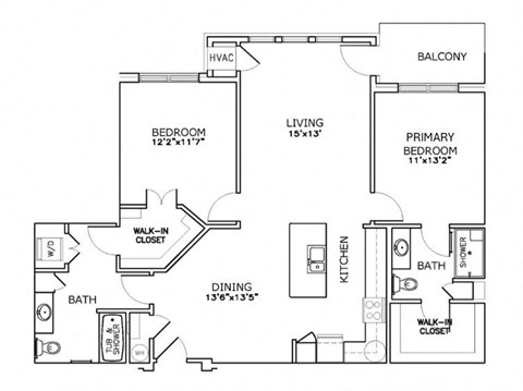 Floor plan for 2 beds, 2 baths, 1185 sqft